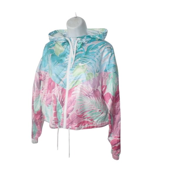 Nike Womens S Windbreaker Jacket Tropical Print Hooded Lightweight Polyester - Picture 2 of 7